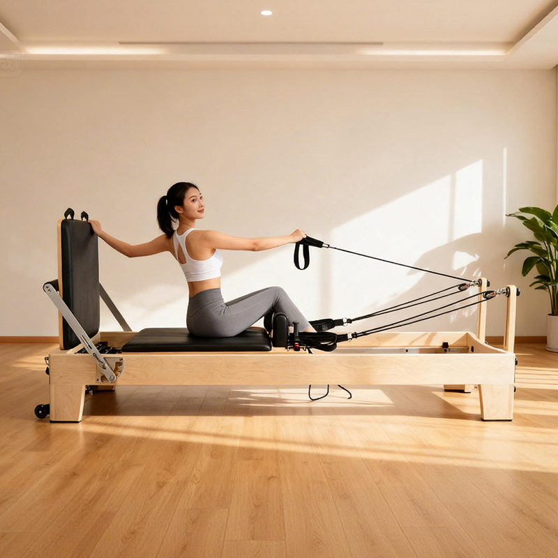 Yoga Fitness Machine - ホワイトメープル製ポータブル調整可能ピラティスリフォーマー、高級商用グレード木製ヨガフィットネスマシン、精密スプリング、健康用