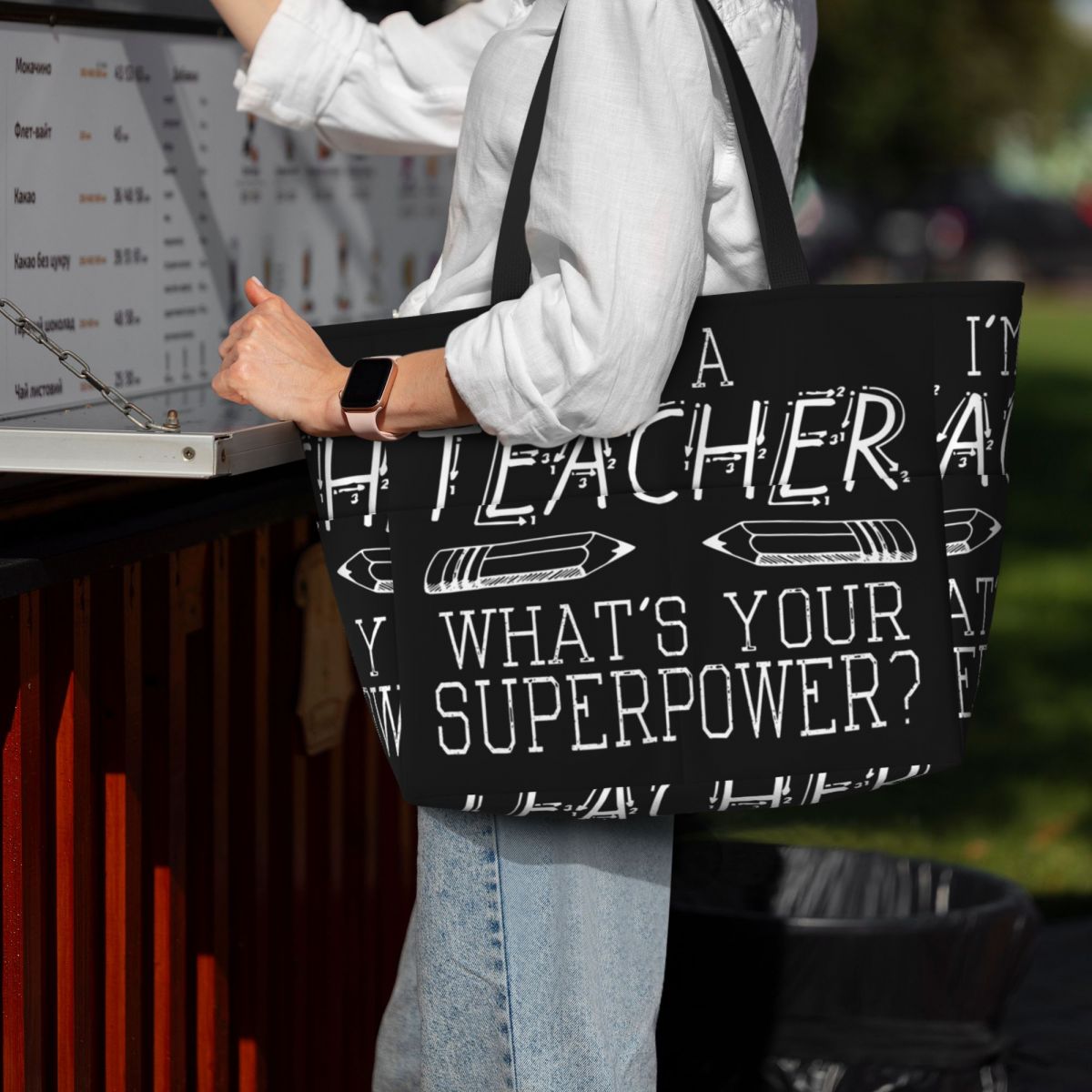 Yoga Fitness Teacher - 私は教師です、あなたのスーパーパワーは何ですか ビーチトートバッグ スポーツジム ヨガ ダッフルバッグ ラージトートバッグ