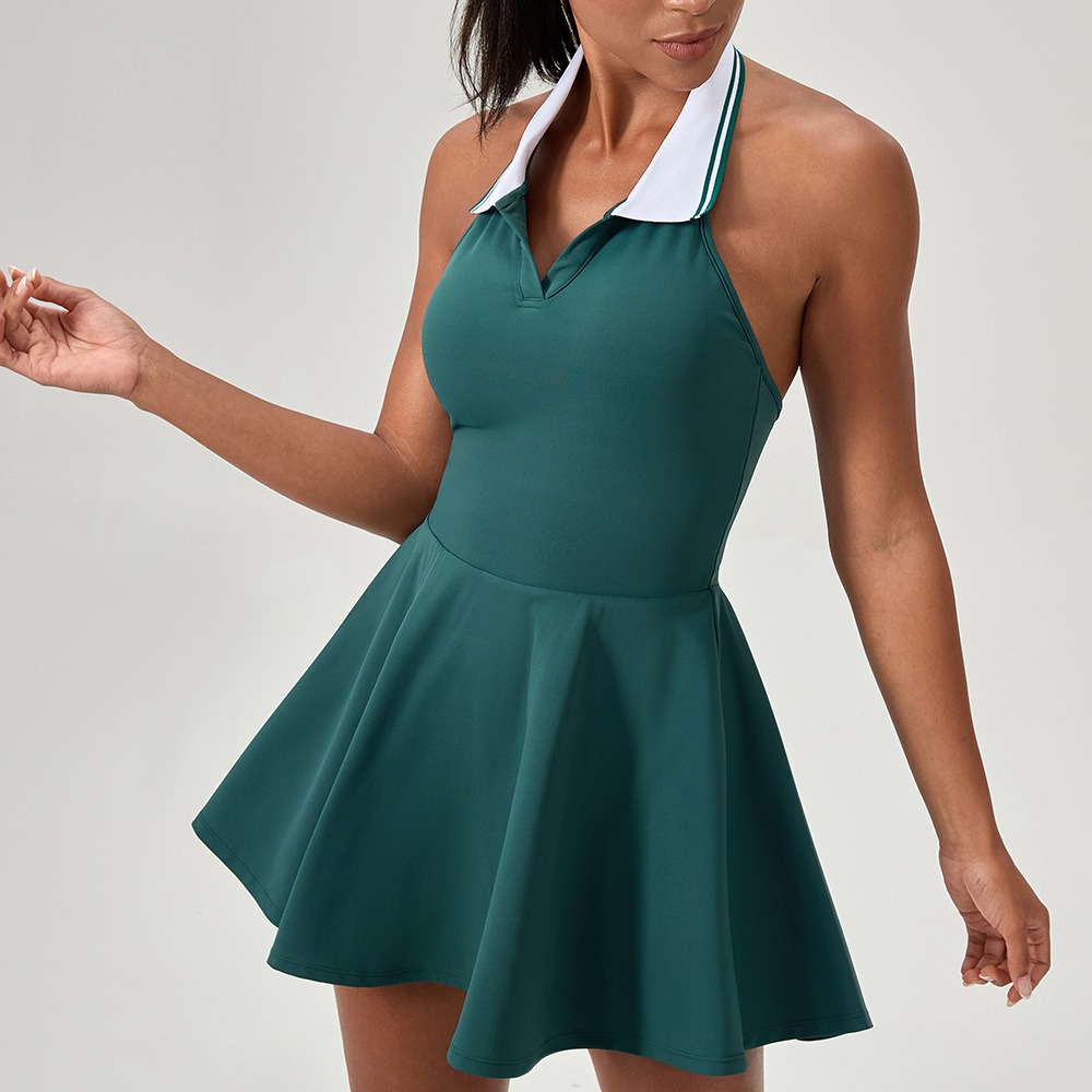 Yoga Fitness Dress - レディースアウトドアスポーツテニスドレスノースリーブハンギングネックジムドレスカジュアルヨガドレスセクシースポーツワンピースドレス