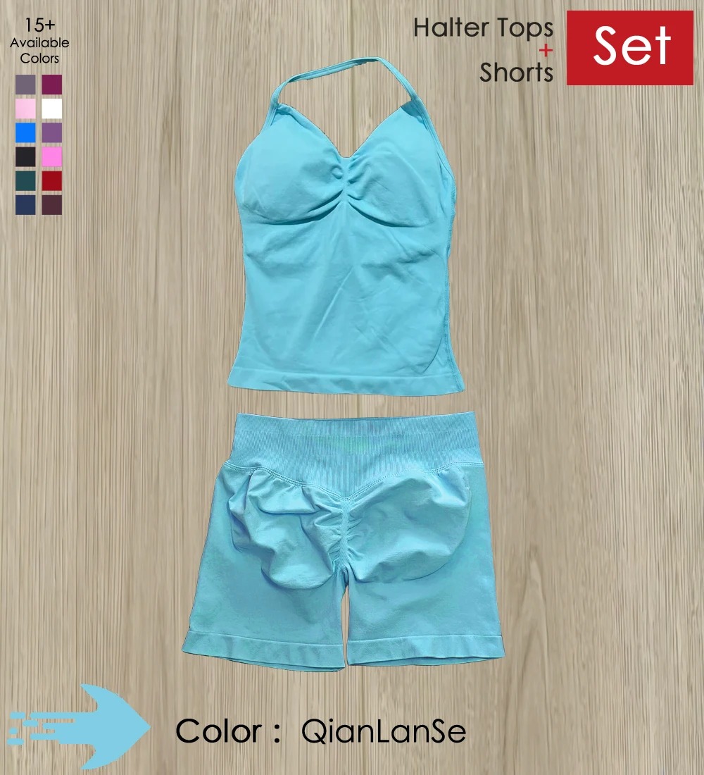 Yoga Fitness Online - ヨガセット女性ジム服オンラインストラップトップショーツアクティブウェアスポーツ 2 ピースフィットネススーツランニングワークアウトスポーツウェア