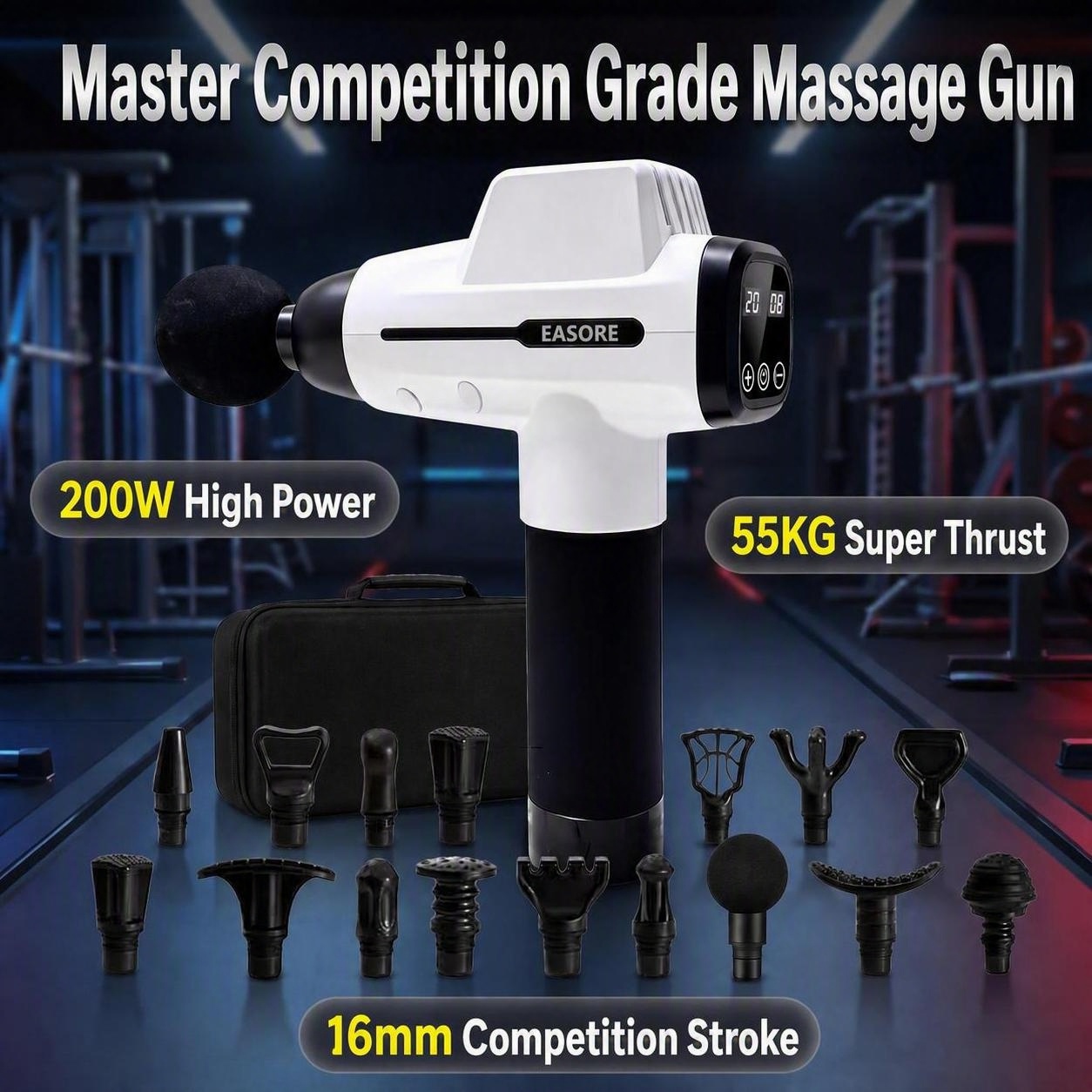 Vibration Massage Gun - 16mm振幅プロ仕様マッサージガン X20 Pro 55KG強力スーパーパワフル筋膜リリースガン 200Wブラシレスモーター プロトレーニング用