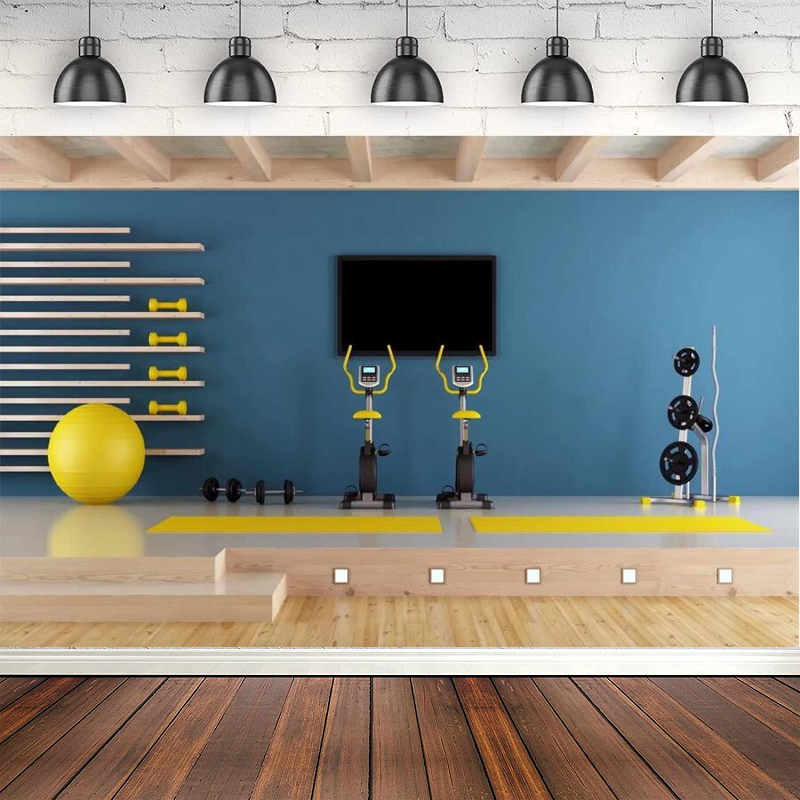 Yoga Fitness Online - 写真撮影用背景幕 ホームジム モダンなフィットネスルーム ヨガボール ジムをテーマにしたオンラインフィットネス指導 男の子と女の子のフィットネス背景
