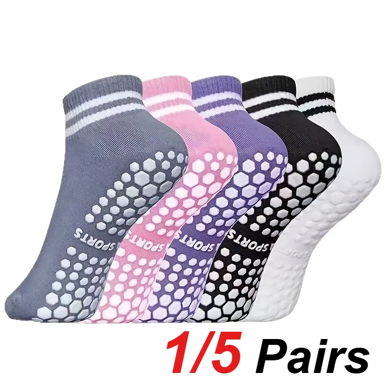 Yoga Fitness Usa - 1/5 ペア女性用シリコンアンチスリップピラティスヨガソックス汗吸収通気性カジュアルダンスフィットネスオールシーズンスポーツソックス