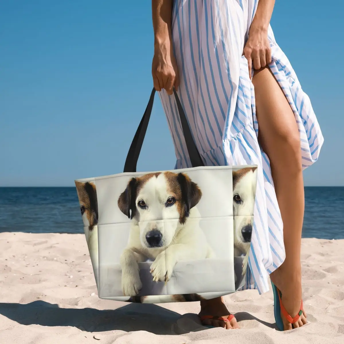 Yoga Fitness Photos - 犬ジャックラッセルテリア写真ビーチトートバッグスポーツジムヨガダッフルラージトートバッグ女性旅行バッグフィットネスバッグ
