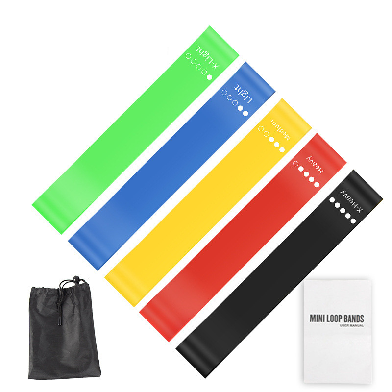 Yoga Fitness Stretching Strap - 5本セット TPEレジスタンスバンドセット 収納バッグ＆マニュアル付き、ヨガ・ピラティス・筋力トレーニング・ホームジム用伸縮性エクササイズバンド