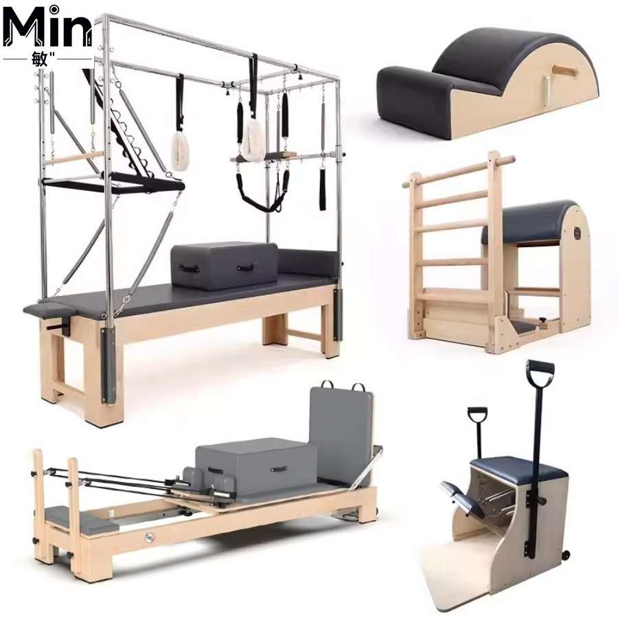 Yoga Fitness Machine - 5点セット木製ピラティスリフォーマートレーニングベッドヨガピラティスマシン（ジムフィットネスボディエクササイズ用）