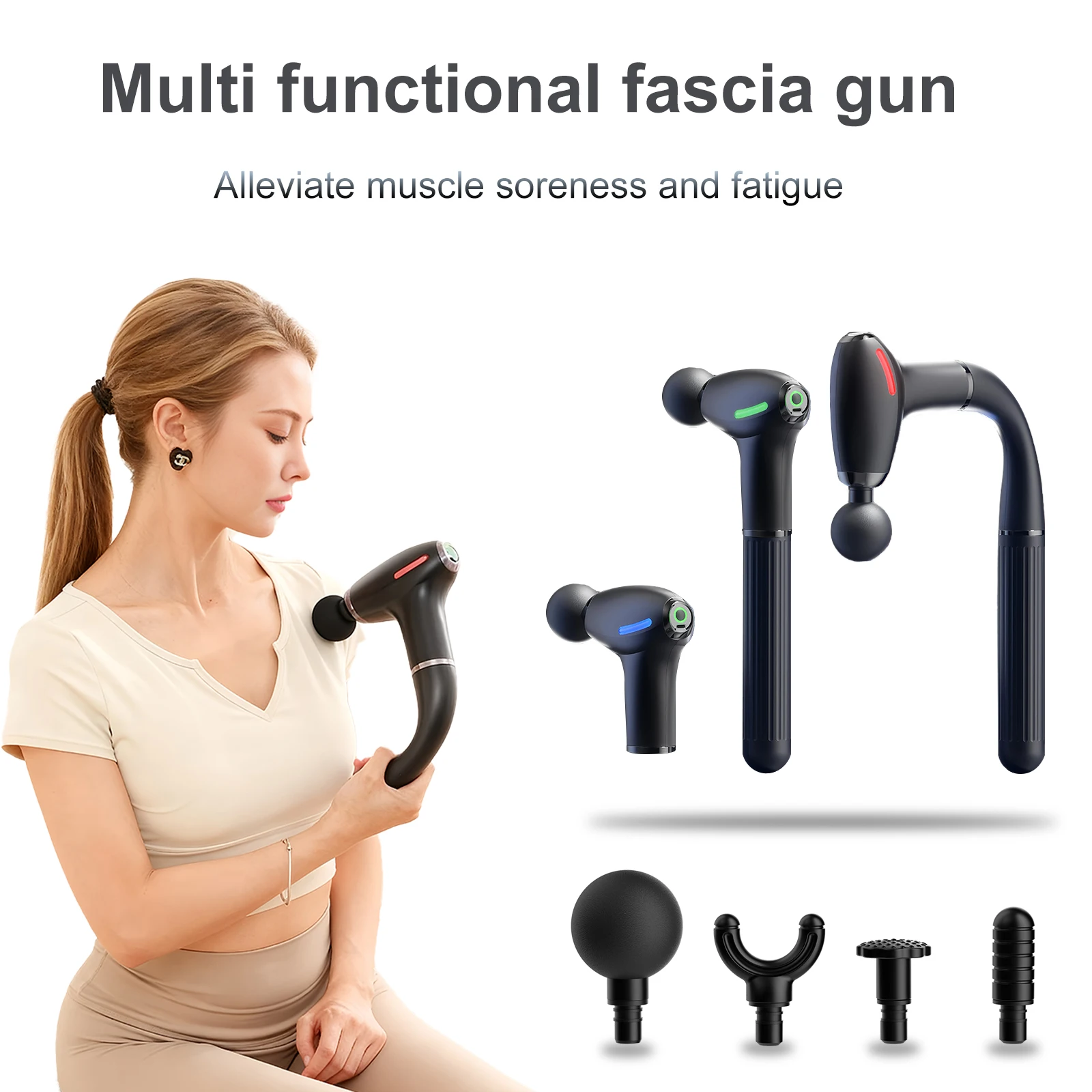 Vibration Massage Gun - 多機能筋膜ガン、延長ハンドル付きパーカッションバックマッサージャー、筋肉の緩和、背中、腰、ボディマッサージ用