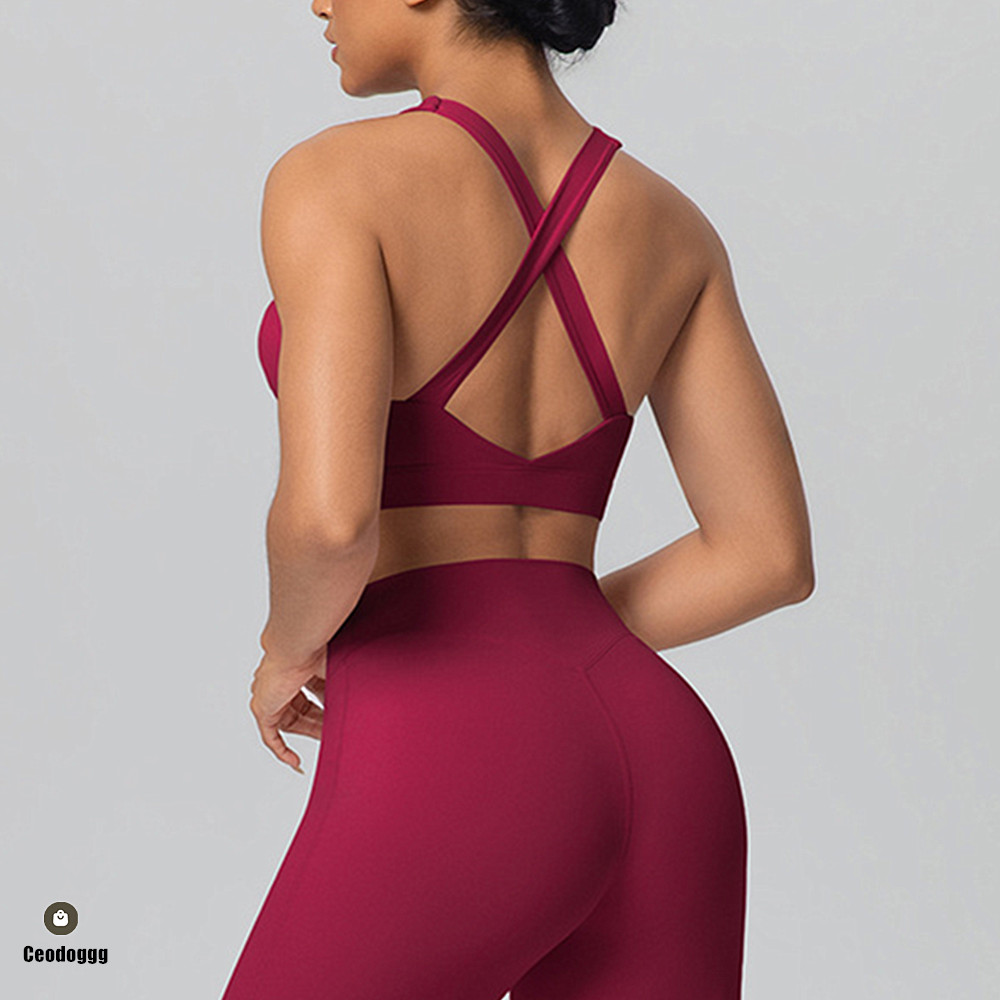 Yoga Fitness Stretching Strap - パッド入りクロスショルダーストラップヨガブラランニングスポーツブラジムトップ女性用ストレッチプルアップ下着女性用ベストフィットネスタンクトップXP05