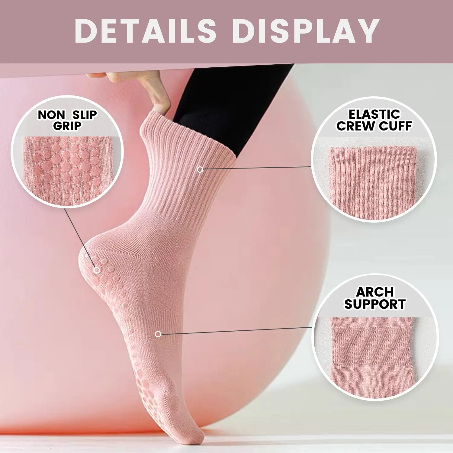 女性用ヨガソックス4足、ソリッドカラーのミッドソール滑り止め - Yoga & Fitness With Faye The Well Being Studio Abbots Langley Reviews のレビューと価格