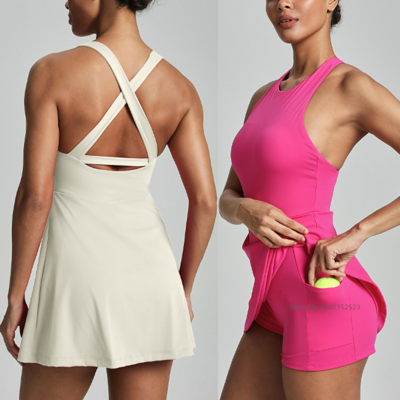 女性用クロスバックレステニスドレス、ノースリーブヨガワークア - Yoga Fitness Dress のレビューと価格