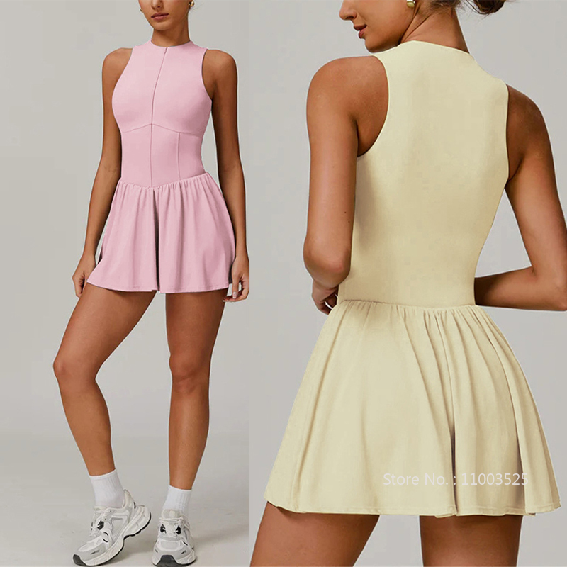女性ゴルフバドミントンテニスドレスジッパー襟ノースリーブスポ - Yoga Fitness Dress のレビューと価格