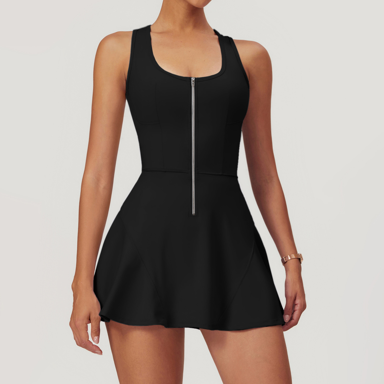 裸のような感触のウォーキング防止テニスドレス、無地ジッパーア - Yoga Fitness Dress のレビューと価格